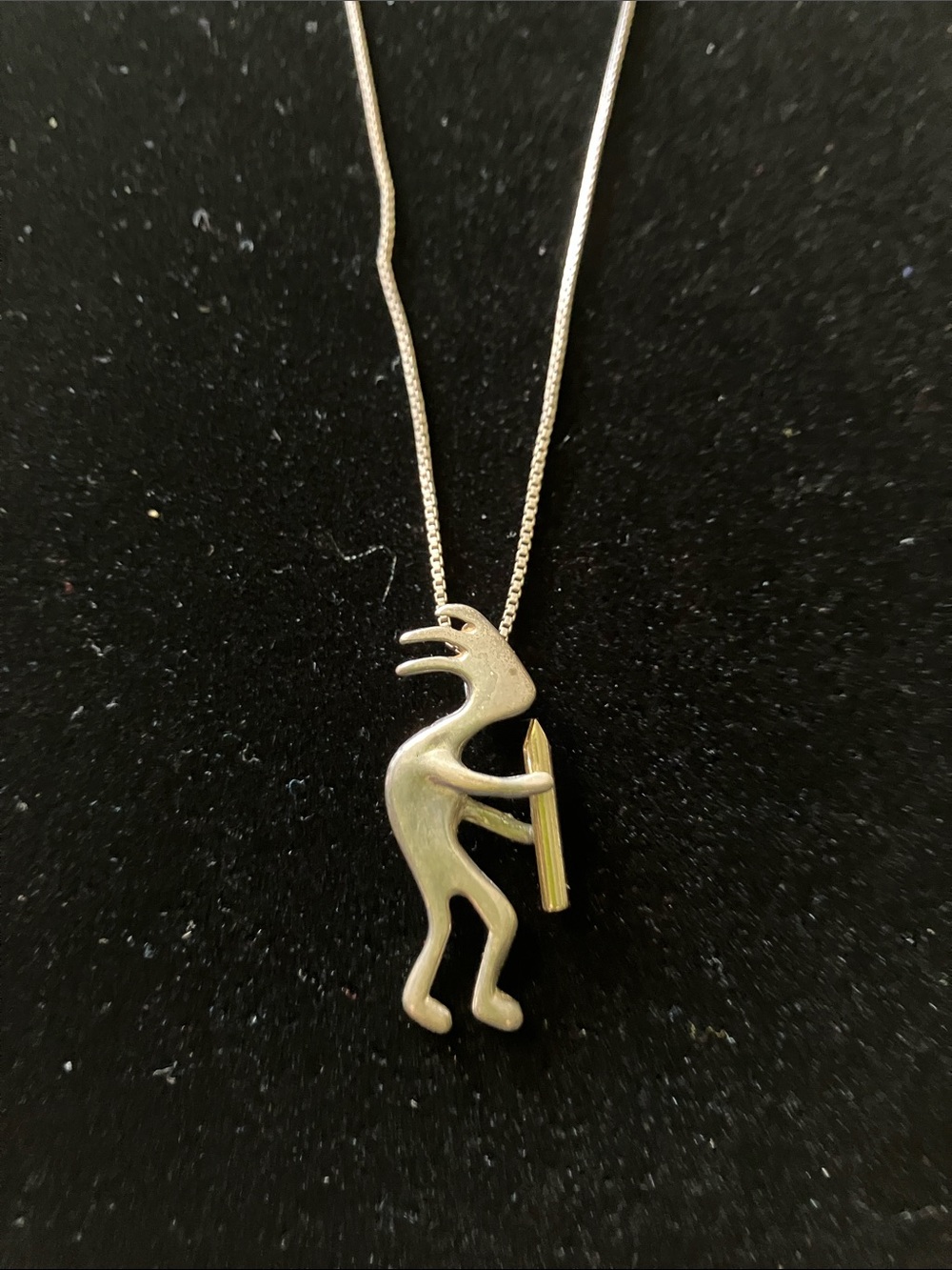 Silver Kokopelli Pendant Necklace with Gold Accent